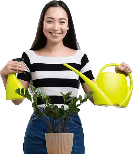 a girl watering plants